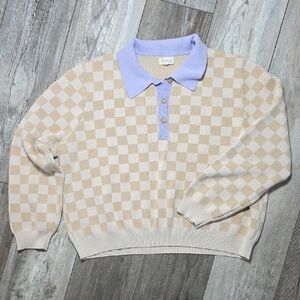 Roolee | Boho Cropped Checkered Polo Sweater